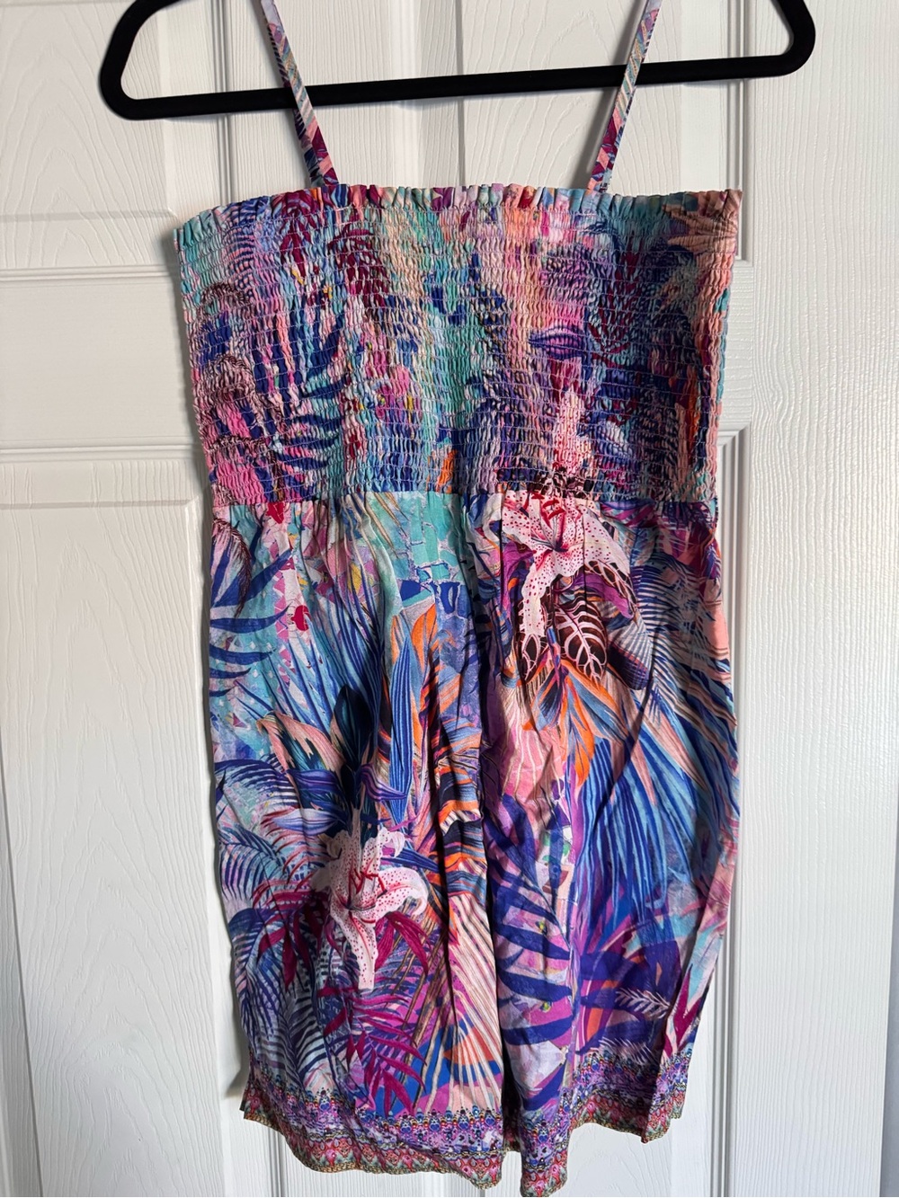 Camilla Multicolor Tropical Print Smocked Sundress Romper